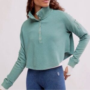 Free People Movement So Fly Henley Sweatshirt Coddy Midnight Jade Size Small